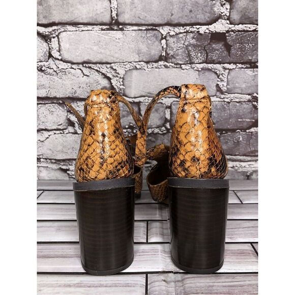 Franco Sarto Dandelion Snake Print Ankle Strappy Brown Leather Heels Women Sz 6M - Picture 4 of 16